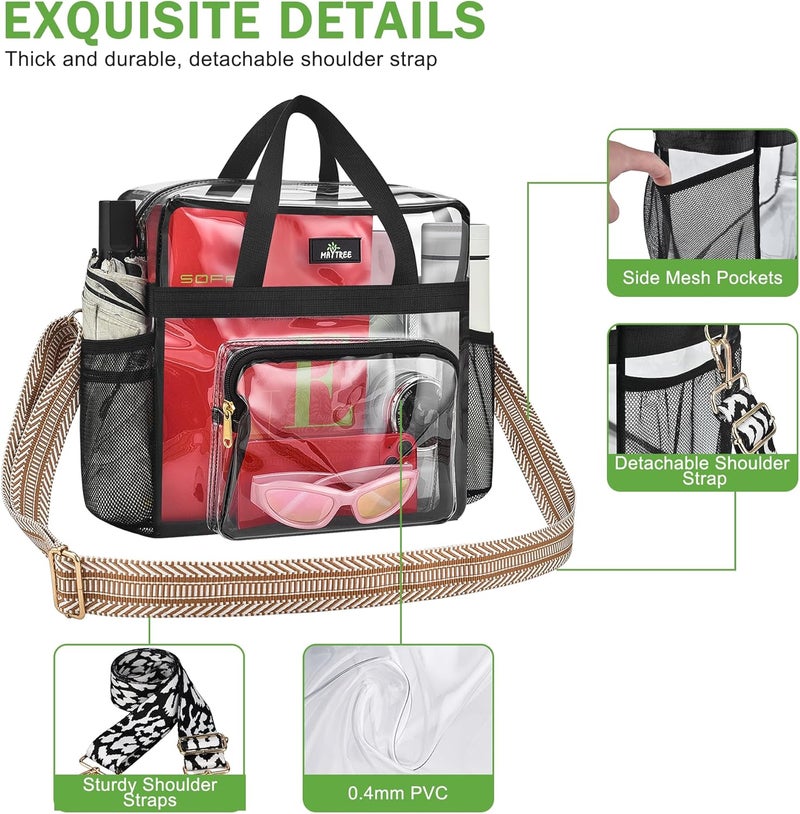 MAYTREE Clear Bag for Stadium Events, 12x6x12 Clear Tote Bag with Removable Strap, Transparent Bag for Concert Sports Festival, White Guita-Strap - Image 4